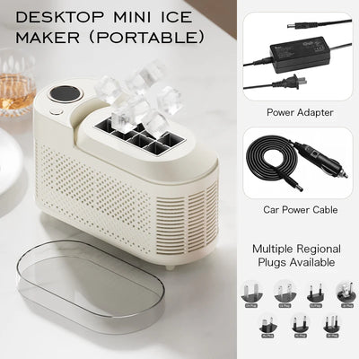 Portable Countertop Ice Maker Machine - 8 Cubes in 10 Mins, Compact Mini Ice Maker for Home/Camping/Car with DC 12V Adapter