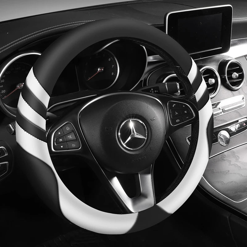 Car Steering Wheel Cover Universal  Durable Leather Cover with Anti-Slip Lining, for Steering Wheel with a Diameter of 14.5"-15"