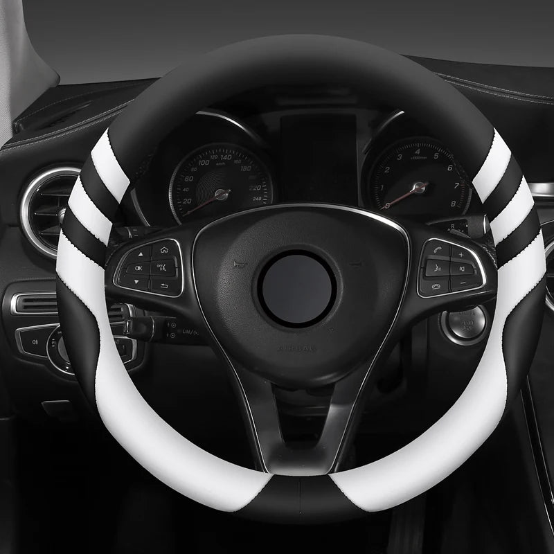Car Steering Wheel Cover Universal  Durable Leather Cover with Anti-Slip Lining, for Steering Wheel with a Diameter of 14.5"-15"
