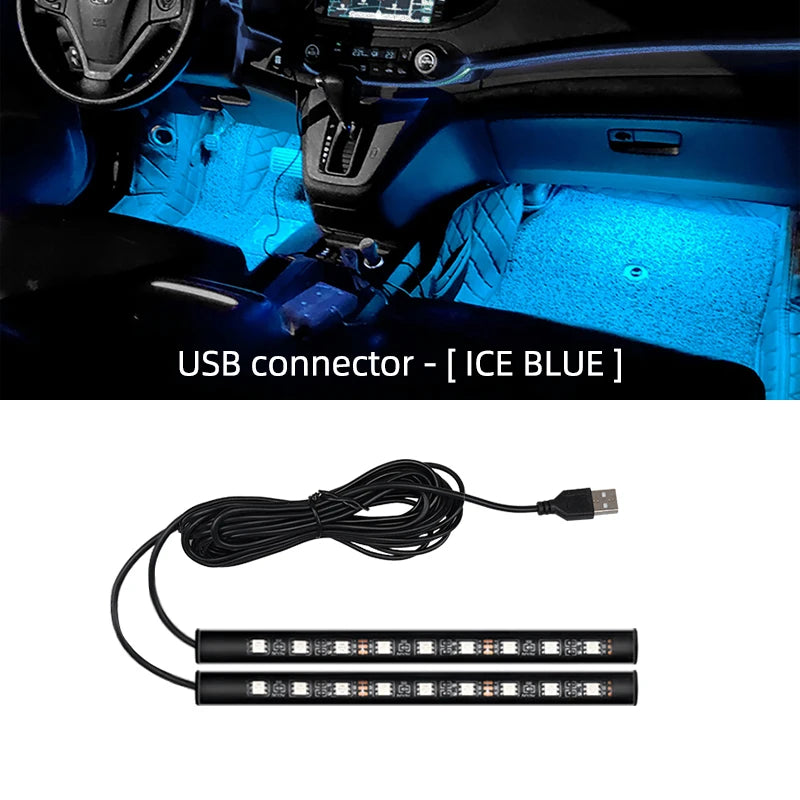 LED Car Interior Ambient Foot Light with USB Backlight Lighting 5V Auto Decorative Atmosphere Neon Lamp Vehicle Accessories