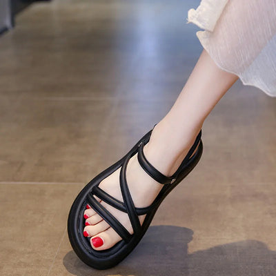 Flat Sandals Women 2025 New Summer Soft Sole Casual Roman Sandales Femmes Black White Cross Band Women's Shoes Sandalias Mujer