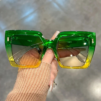 Gradient Fashion Sunglasses Large Square Rectangle Frame Anti-Reflective Lens Sport Eyewear Summer Beach Party Accessory