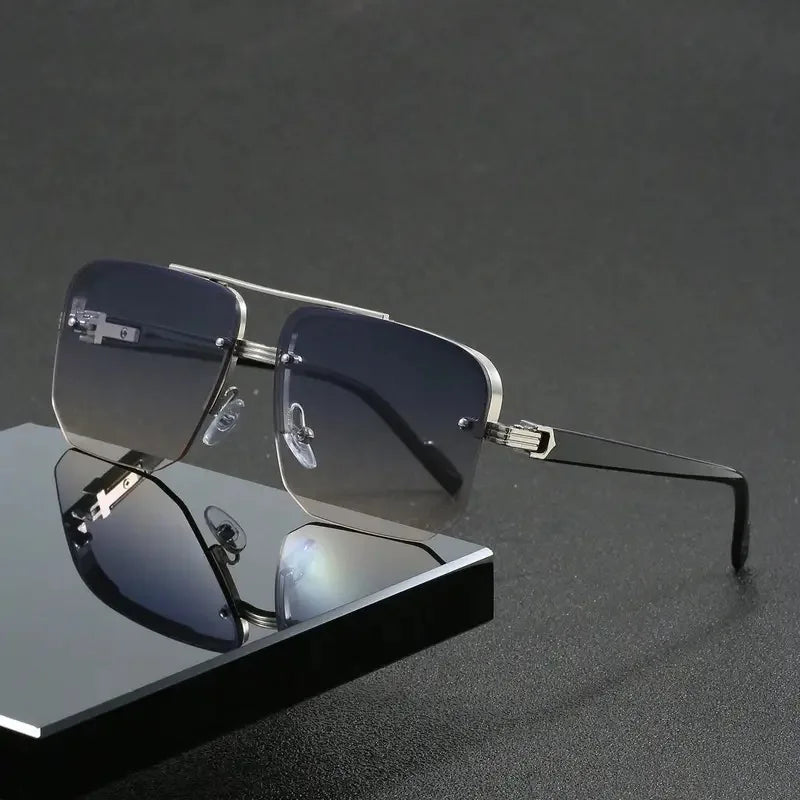 New Gradient Sunglasses for Men Fashion Metal Big Frame Sun Glasses Brand Design Luxury Lunette De Soleil Homme UV400 Eyewear