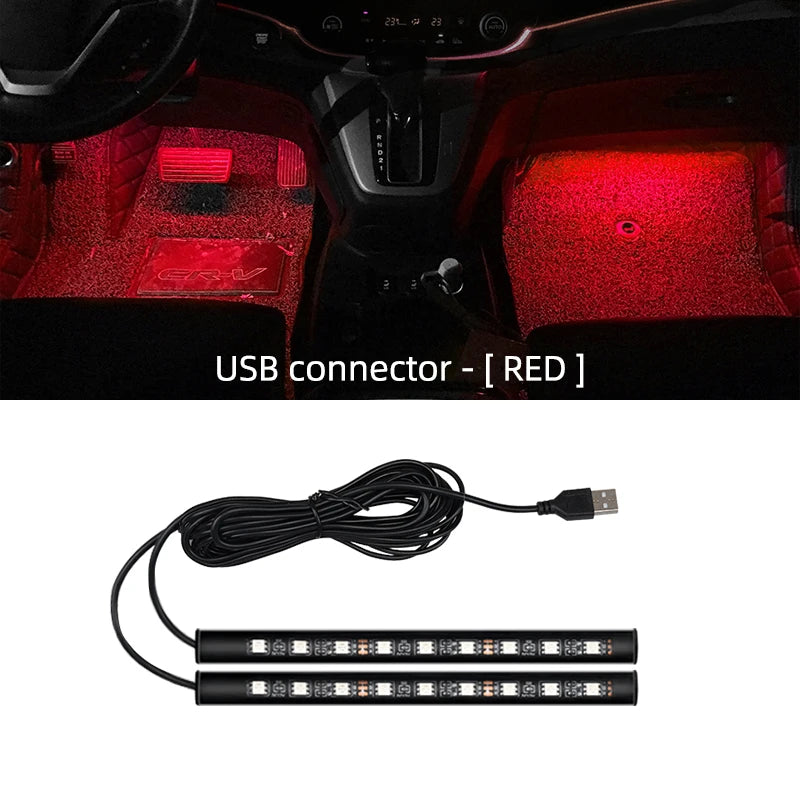 LED Car Interior Ambient Foot Light with USB Backlight Lighting 5V Auto Decorative Atmosphere Neon Lamp Vehicle Accessories
