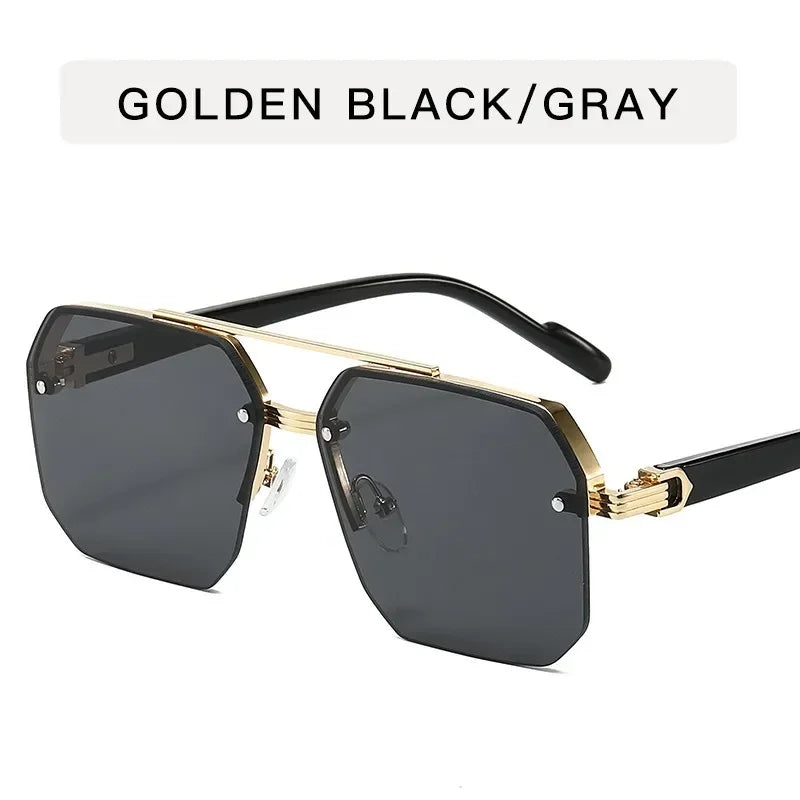 New Gradient Sunglasses for Men Fashion Metal Big Frame Sun Glasses Brand Design Luxury Lunette De Soleil Homme UV400 Eyewear