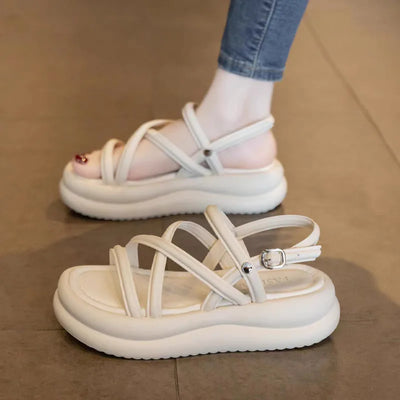Flat Sandals Women 2025 New Summer Soft Sole Casual Roman Sandales Femmes Black White Cross Band Women's Shoes Sandalias Mujer