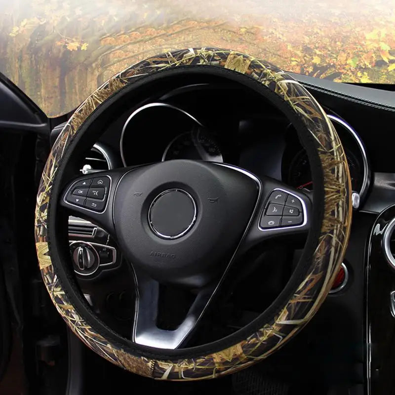 Camouflage Steering Wheel Covers Universal Anti-slip Stretchy D Round Shape 38CM Protective Cover Car Interior Accessories