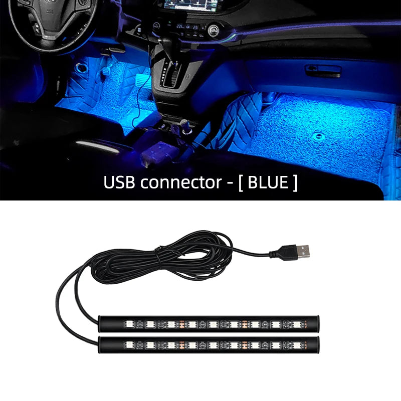 LED Car Interior Ambient Foot Light with USB Backlight Lighting 5V Auto Decorative Atmosphere Neon Lamp Vehicle Accessories