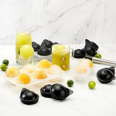 Ice Cube Trays Sphere Ice Ball Maker with Lid & Large Square Ice Cube Maker for Whiskey, Cocktails and Homemade, Black