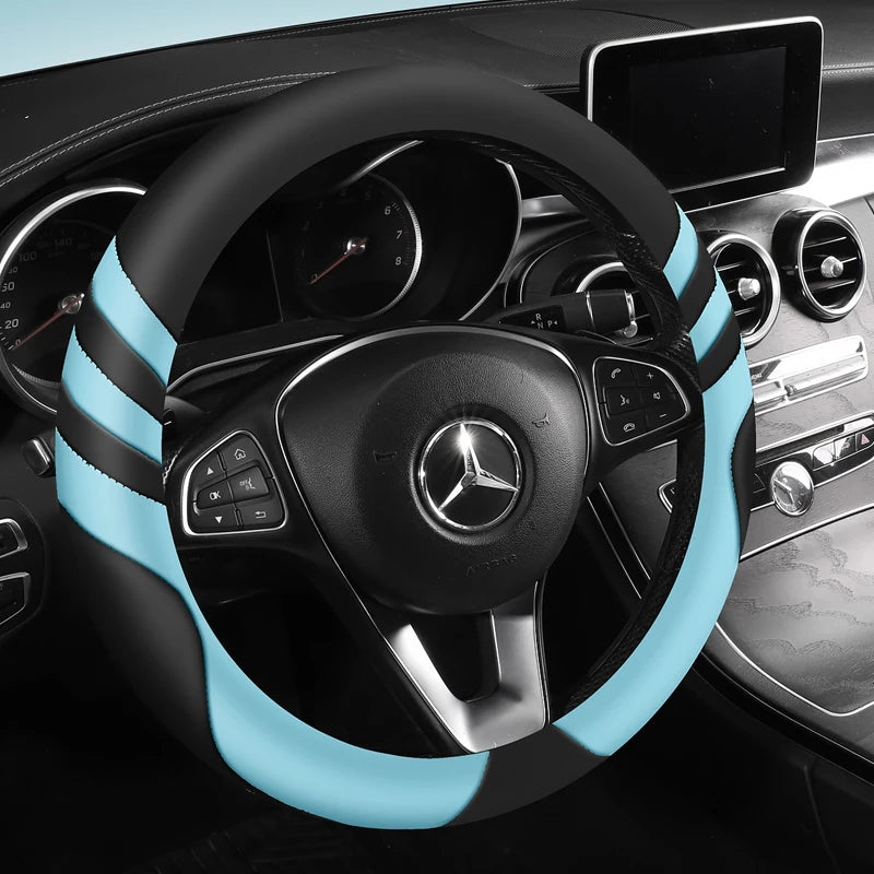 Car Steering Wheel Cover Universal  Durable Leather Cover with Anti-Slip Lining, for Steering Wheel with a Diameter of 14.5"-15"
