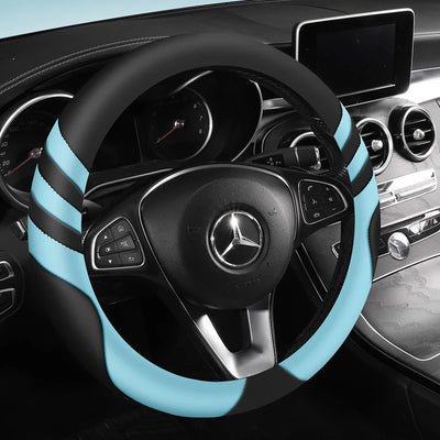 Car Steering Wheel Cover Universal  Durable Leather Cover with Anti-Slip Lining, for Steering Wheel with a Diameter of 14.5"-15"