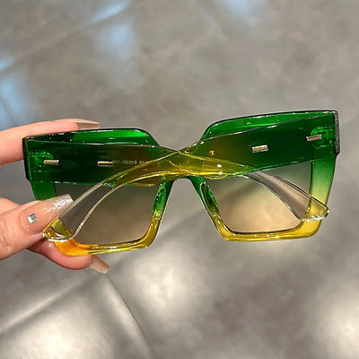 Gradient Fashion Sunglasses Large Square Rectangle Frame Anti-Reflective Lens Sport Eyewear Summer Beach Party Accessory