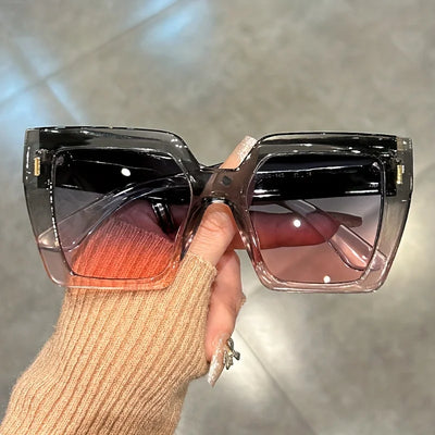 Gradient Fashion Sunglasses Large Square Rectangle Frame Anti-Reflective Lens Sport Eyewear Summer Beach Party Accessory