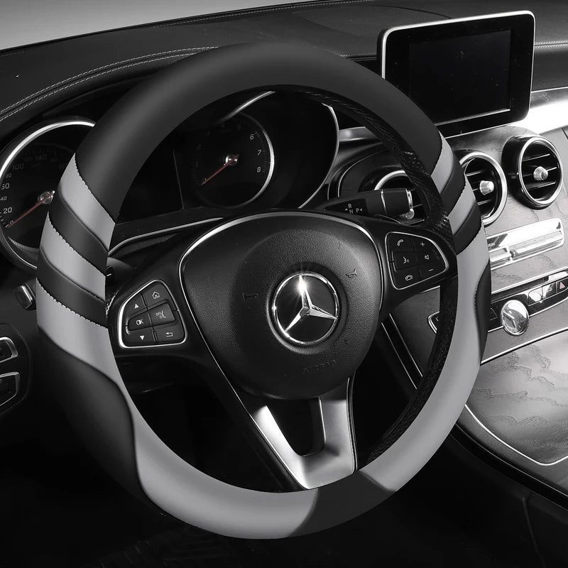 Car Steering Wheel Cover Universal  Durable Leather Cover with Anti-Slip Lining, for Steering Wheel with a Diameter of 14.5"-15"