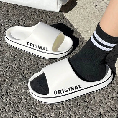 Slippers Beach Slides Solid Color Feslishoet Women Letter Mens Thick Sole Indoor Bathroom Anti Slip Shoes Summer Couple Sandals