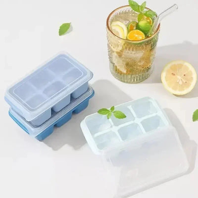 Silicone Ice Maker with Lid 6 Grid Ice Cube Mold Soft Bottom Square Shape Ice Cube Maker DIY Ice Cube Mould Kitchen Bar Tool