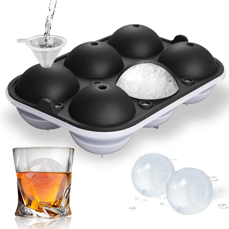 Ice Cube Trays Sphere Ice Ball Maker with Lid & Large Square Ice Cube Maker for Whiskey, Cocktails and Homemade, Black