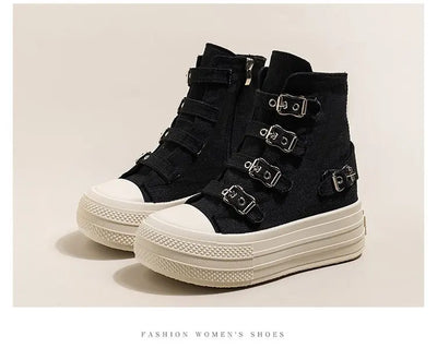 2025 Summer high Top sneakers for girls Design buckle strap platform Canvas skateboard Female sneakers tenis feminino adulto