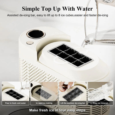 Portable Countertop Ice Maker Machine - 8 Cubes in 10 Mins, Compact Mini Ice Maker for Home/Camping/Car with DC 12V Adapter