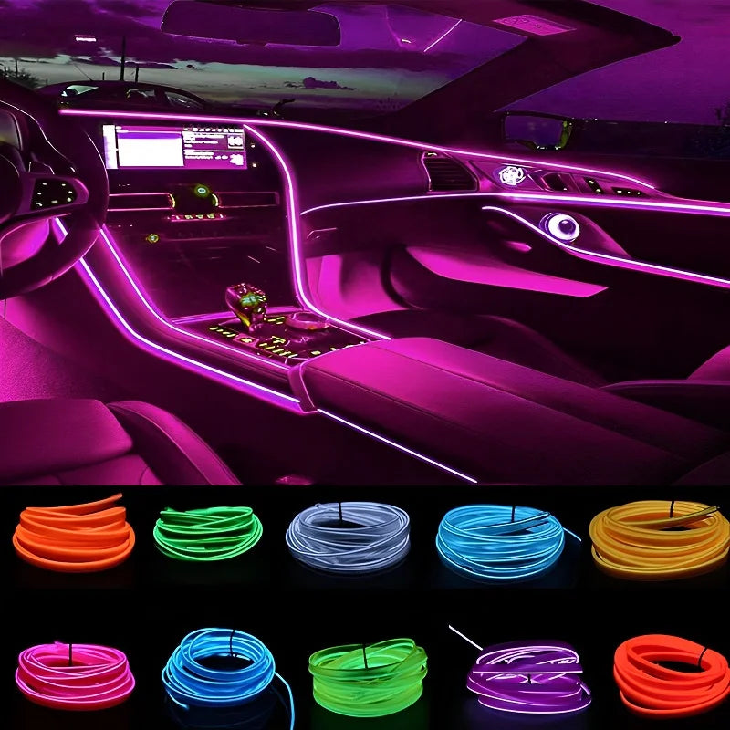 1-5M Car Interior Lights LED Strip Atmosphere Lamp DIY Styling Decorative Light USB EL Wiring Auto Interior Decor Accessories