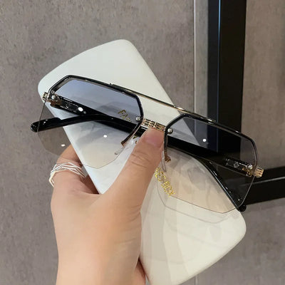 New Gradient Sunglasses for Men Fashion Metal Big Frame Sun Glasses Brand Design Luxury Lunette De Soleil Homme UV400 Eyewear