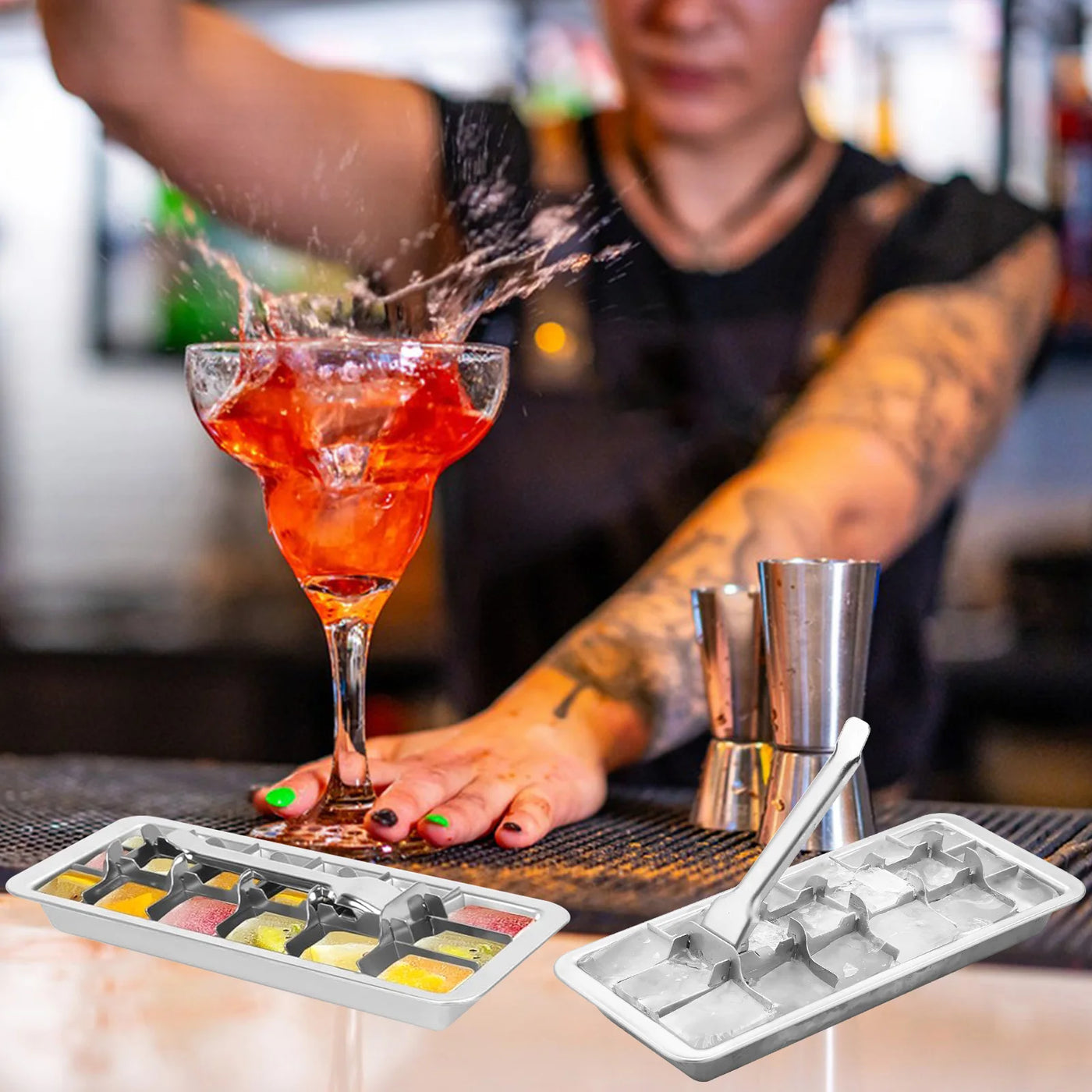 Ice Cube Removable Stainless Steel Ice Tray Maker Ice Cube Mold for Cocktail Coffee Fruit Drink Juice Beer Cocktail Party