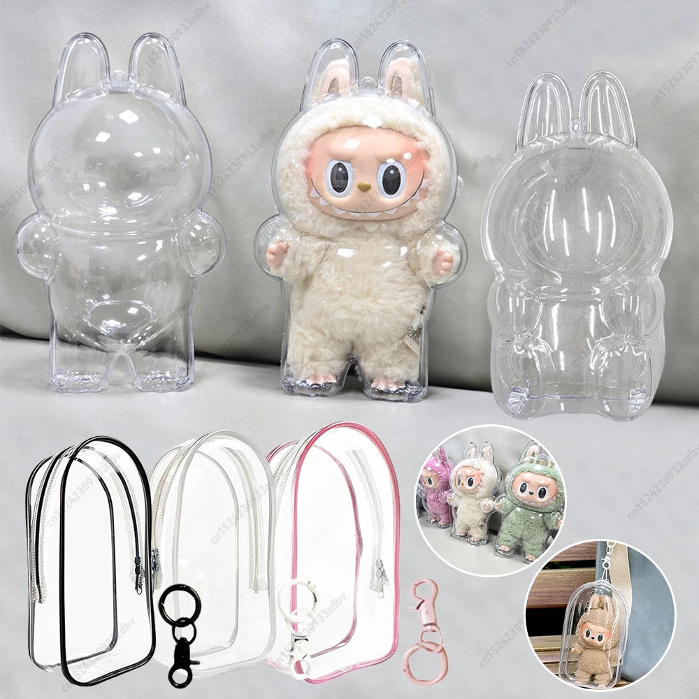 Hot Sale For Labubu Transparent Protective Cover Vinyl Doll Storage Box Cute Elf Plushie Display Cover for Holiday Birthday Gift