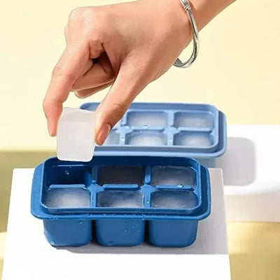 Silicone Ice Maker with Lid 6 Grid Ice Cube Mold Soft Bottom Square Shape Ice Cube Maker DIY Ice Cube Mould Kitchen Bar Tool