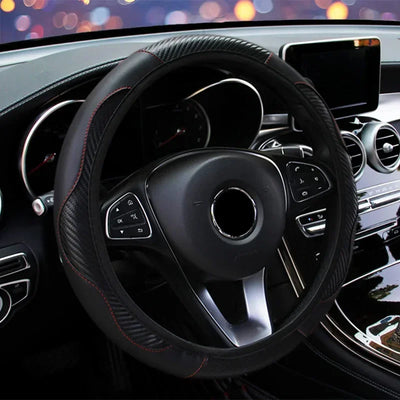 Car 37-38.5cm Steering Wheel Cover Breathable Anti Slip PU Leather Steering Covers Suitable Auto Decoration Carbon Fiber