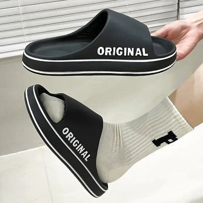 Slippers Beach Slides Solid Color Feslishoet Women Letter Mens Thick Sole Indoor Bathroom Anti Slip Shoes Summer Couple Sandals
