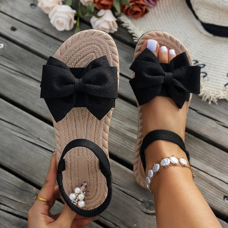 New Summer Flat Sandals Fashion Beach Slippers Outdoor Bow Tie Flat Shoes Home Women Anti-slip Trend Sandals Lightweight Sandals