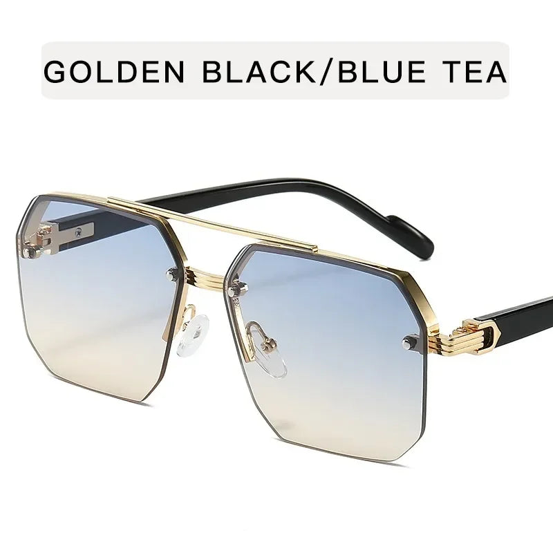 New Gradient Sunglasses for Men Fashion Metal Big Frame Sun Glasses Brand Design Luxury Lunette De Soleil Homme UV400 Eyewear