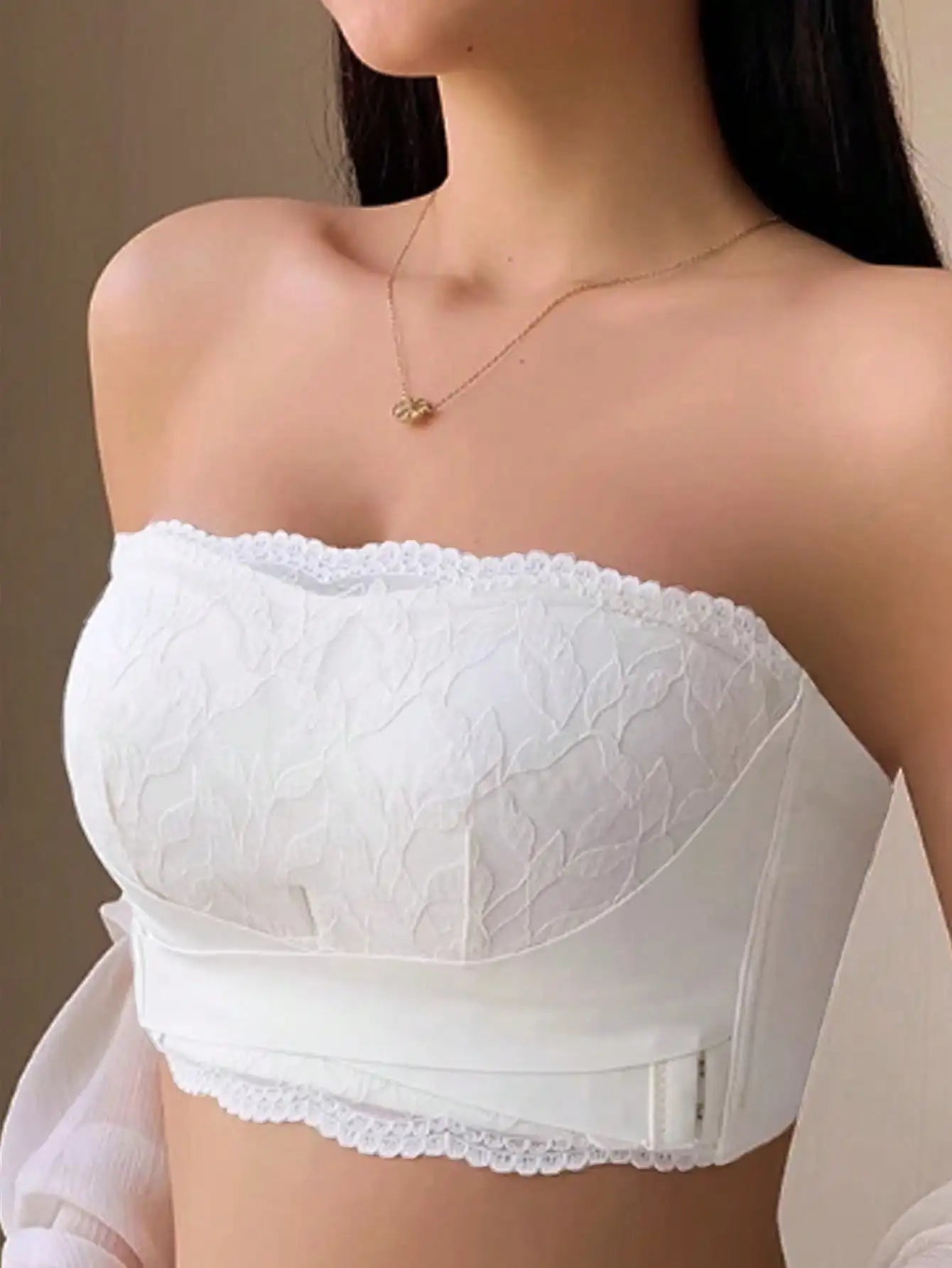 Lace large chest small anti slip gathering strapless bra women's collectio accessory breast anti sagging anti glare full cup bra