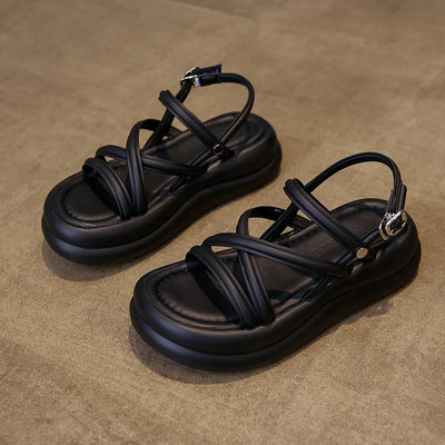 Flat Sandals Women 2025 New Summer Soft Sole Casual Roman Sandales Femmes Black White Cross Band Women's Shoes Sandalias Mujer