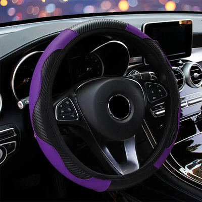 Car 37-38.5cm Steering Wheel Cover Breathable Anti Slip PU Leather Steering Covers Suitable Auto Decoration Carbon Fiber