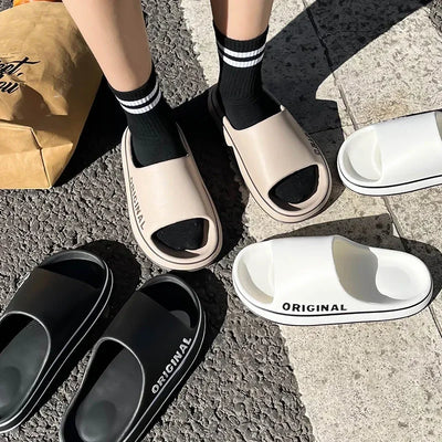 Slippers Beach Slides Solid Color Feslishoet Women Letter Mens Thick Sole Indoor Bathroom Anti Slip Shoes Summer Couple Sandals