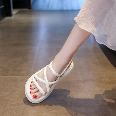 Flat Sandals Women 2025 New Summer Soft Sole Casual Roman Sandales Femmes Black White Cross Band Women's Shoes Sandalias Mujer