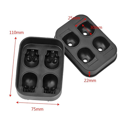 LMETJMA 3D Skull Ice Cube Tray With Funnel Silicone Flexible 4 Cavity Ice Maker Molds Ice Cube Maker Ice Cream Tools KC0294