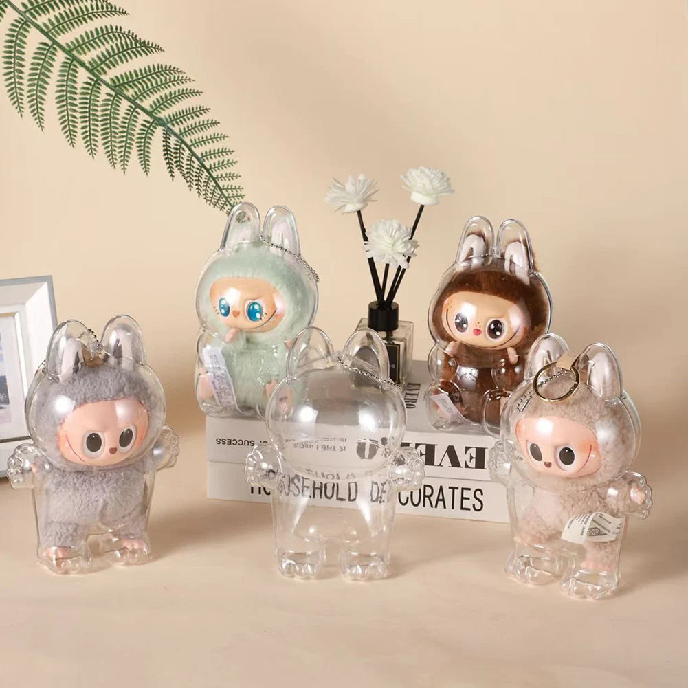 Hot Sale For Labubu Transparent Protective Cover Vinyl Doll Storage Box Cute Elf Plushie Display Cover for Holiday Birthday Gift