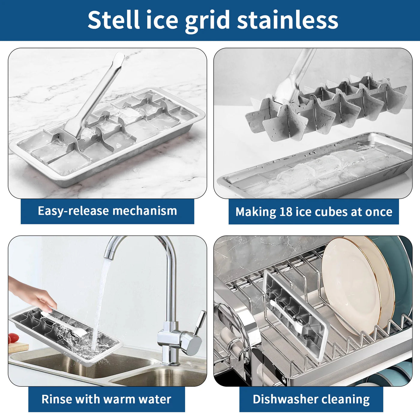 Ice Cube Removable Stainless Steel Ice Tray Maker Ice Cube Mold for Cocktail Coffee Fruit Drink Juice Beer Cocktail Party