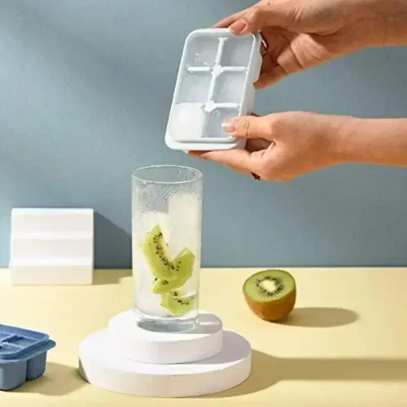 Silicone Ice Maker with Lid 6 Grid Ice Cube Mold Soft Bottom Square Shape Ice Cube Maker DIY Ice Cube Mould Kitchen Bar Tool