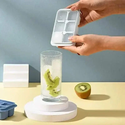 Silicone Ice Maker with Lid 6 Grid Ice Cube Mold Soft Bottom Square Shape Ice Cube Maker DIY Ice Cube Mould Kitchen Bar Tool