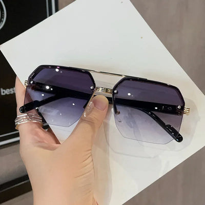 New Gradient Sunglasses for Men Fashion Metal Big Frame Sun Glasses Brand Design Luxury Lunette De Soleil Homme UV400 Eyewear