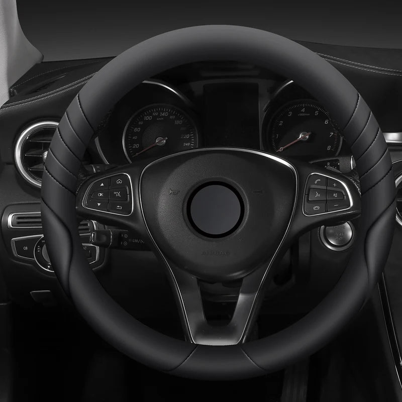 Car Steering Wheel Cover Universal  Durable Leather Cover with Anti-Slip Lining, for Steering Wheel with a Diameter of 14.5"-15"