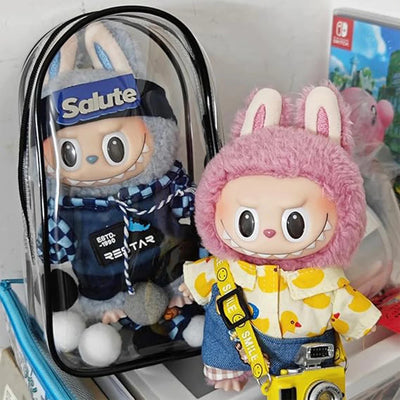 Hot Sale For Labubu Transparent Protective Cover Vinyl Doll Storage Box Cute Elf Plushie Display Cover for Holiday Birthday Gift