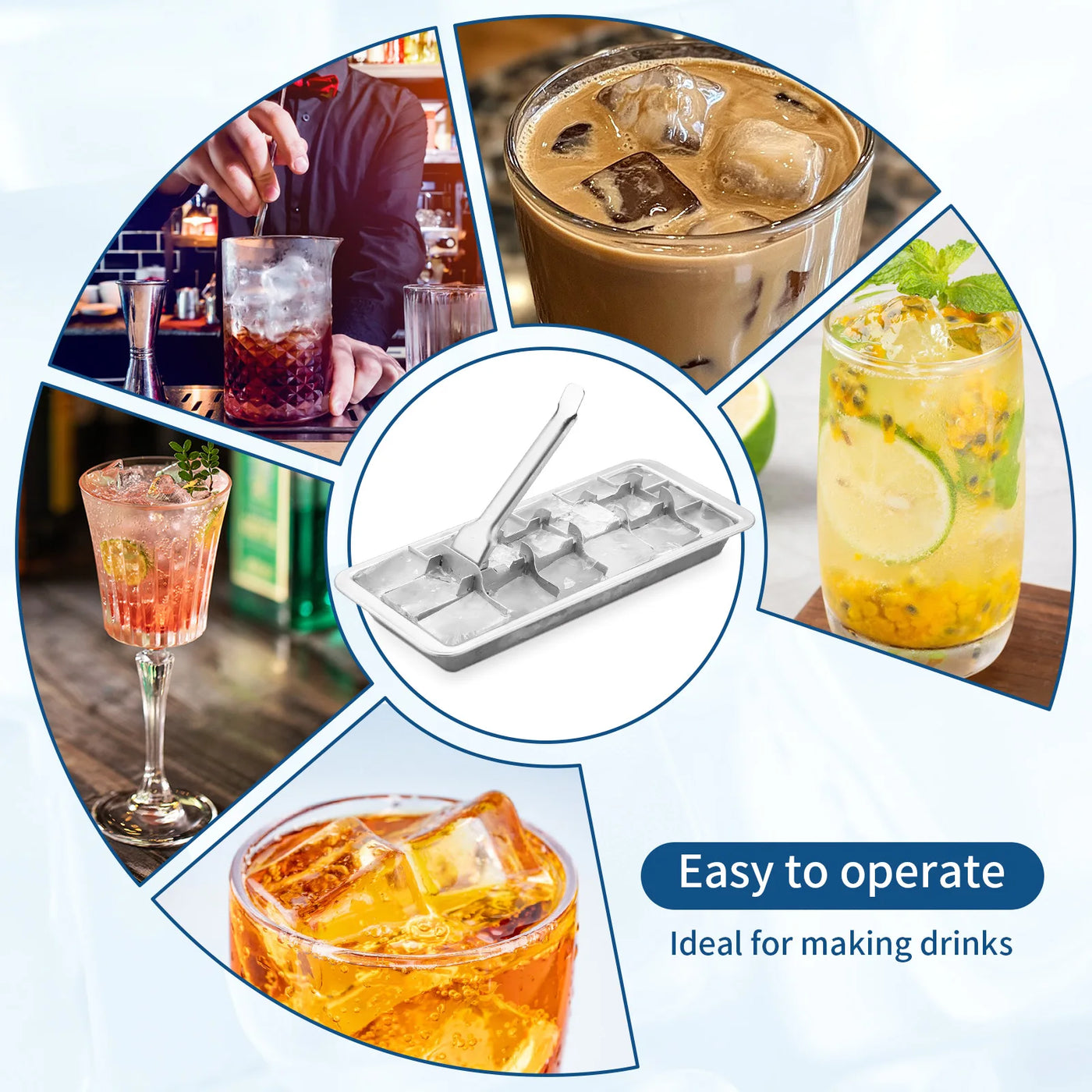 Ice Cube Removable Stainless Steel Ice Tray Maker Ice Cube Mold for Cocktail Coffee Fruit Drink Juice Beer Cocktail Party