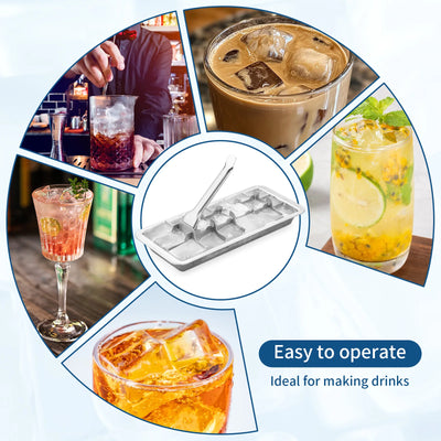 Ice Cube Removable Stainless Steel Ice Tray Maker Ice Cube Mold for Cocktail Coffee Fruit Drink Juice Beer Cocktail Party
