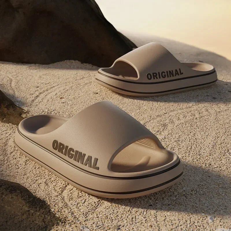 Slippers Beach Slides Solid Color Feslishoet Women Letter Mens Thick Sole Indoor Bathroom Anti Slip Shoes Summer Couple Sandals