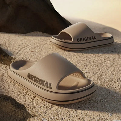 Slippers Beach Slides Solid Color Feslishoet Women Letter Mens Thick Sole Indoor Bathroom Anti Slip Shoes Summer Couple Sandals