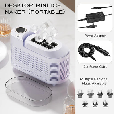 Portable Countertop Ice Maker Machine - 8 Cubes in 10 Mins, Compact Mini Ice Maker for Home/Camping/Car with DC 12V Adapter